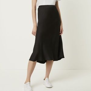 French Connection Alessia Satin Midi Skirt Black Size L
